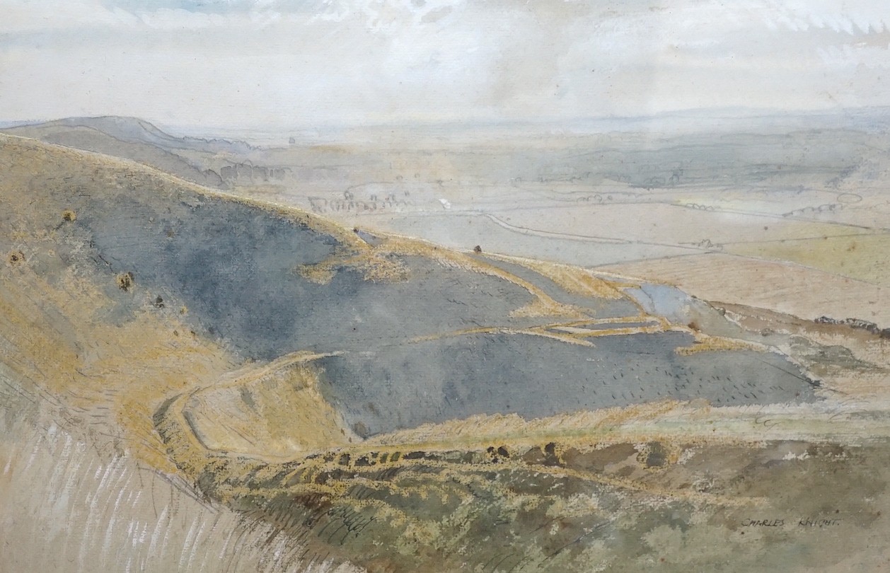 Charles Knight (1901-1990), watercolour, 'The Sculptured Downs', signed with artist label verso, 36 x 55cm